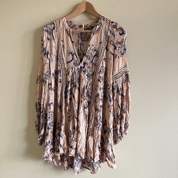 Free People ‘Just The Two Of‎ Us’ Paisley Peachy-Pink Tunic Dress Womens … - Picture 5 of 12